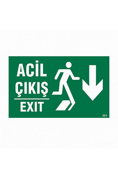 Gündoğdu Warning Sign'Emergency Exit Exıt down' 23X35 cm