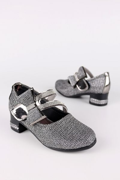 LUGMO Gray Glitter Bow Tie Girls' Shoes - Ballerinas with Stones