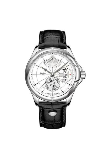 POEDAGAR Ανδρικό Ρολόι Cs1468, Γνήσιο Δερμάτινο Λουρί, Μαύρο-Ασημί, Μπλε Καντράν