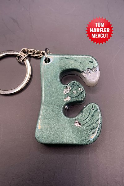 BİZİMSÜS Letter E Green Keychain - Gift Keychain - Epoxy