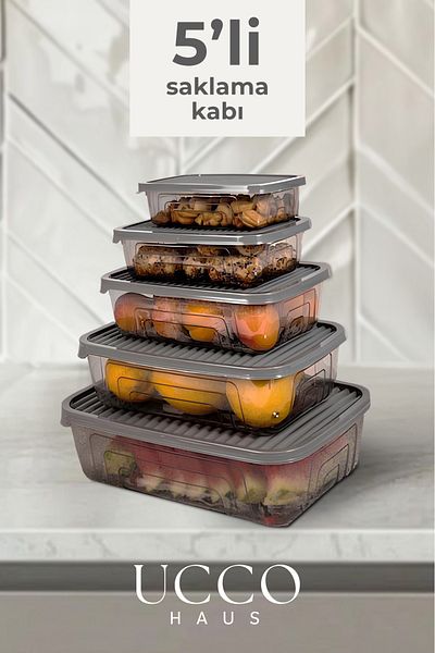 UCCO Set of 5 10 Piece Storage Container Set |   Freezer Icebox Refrigerator Erzak Toy Food Coffee Storage