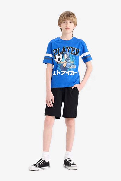 DeFacto Boys' 2-Piece Set Short Sleeve Printed T-Shirt with Elastic Waist Shorts Bottom E2819A825Sm