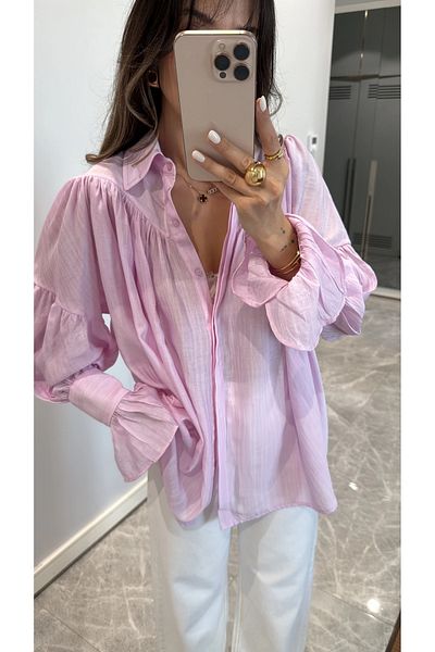 Askı Nişantaşı Lilac Powder Gathered and Sleeve Detailed Shirt