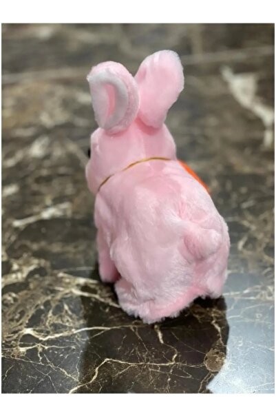 SCOWETTO Pilli Sesli Zıp Zıp Yürüyen Havuçlu Tavşan Peluş Oyuncak 15cm