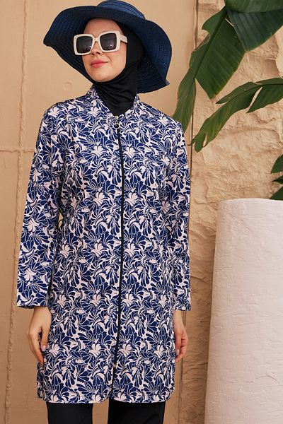 REMSA Plus Size Parachute Full Covered Hijab Swimsuit 3325-73 Navy Blue