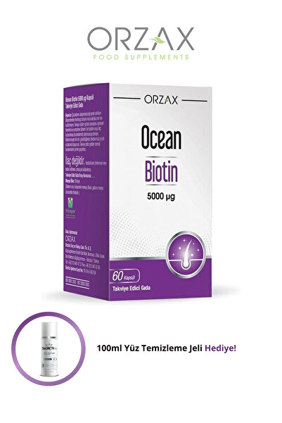 Ocean Biotin Takviyesi 5000 µg 60 Kapsül + 100ml Facial Cleanser Hediye