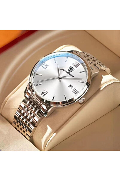 POEDAGAR Ανδρικό ρολόι Poedagar, ανοξείδωτο ατσάλι, ασημί, λευκό καντράν