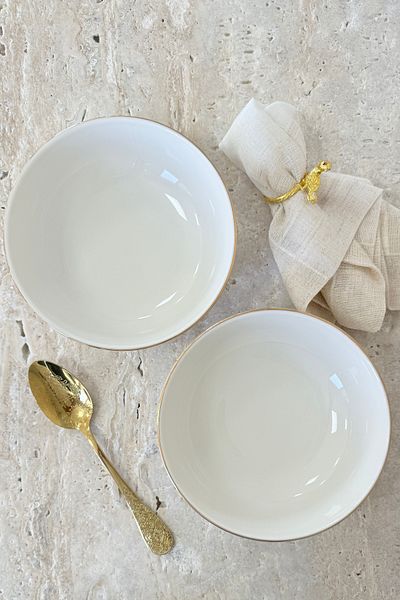 porselenden Modern Gold 19 cm 2-Piece Deep Premium Porcelain Salad Bowl Presentation Set