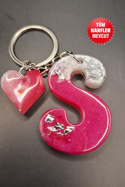 BİZİMSÜS S Letter Pink Keychain - Gift Keychain - Epoxy