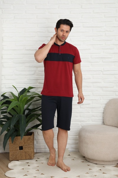 MODAREYA Kısa Kollu, Şortlu, Patı Düğmeli, Ön Bedeni Parçalı, Yazlık ,Nakışlı Erkek Pijama Takımı