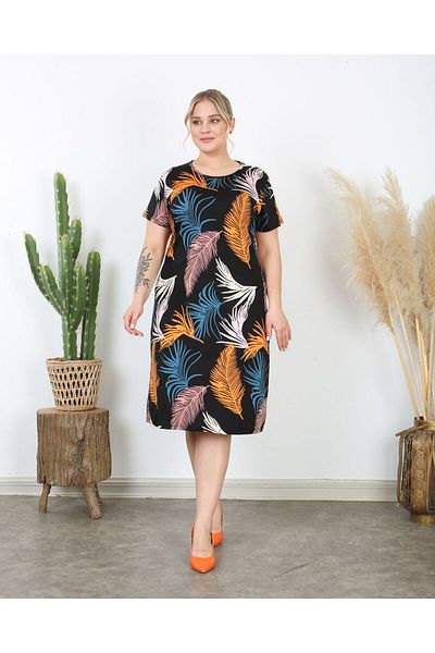 Butik Nilyam Γυναικείο κοντομάνικο μίντι ελαστικό φόρεμα Plus Size 24740
