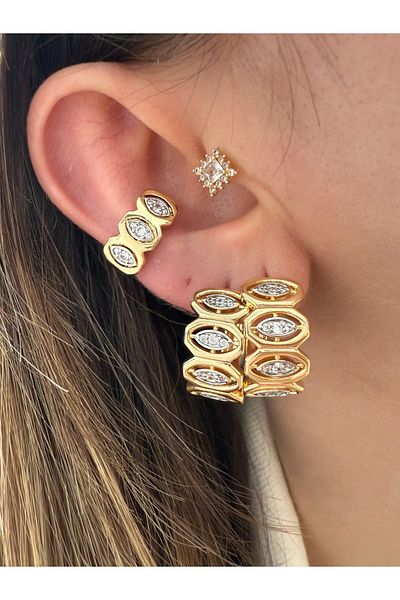Pinery Jewels Vip Series - Oval Row Zircon Stone Cartilage Earrings