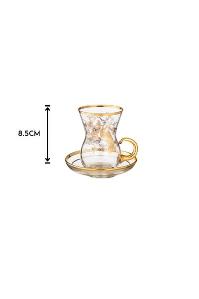 Dania Turkish crystal tea cup set beautifully laser engraved in gold and silver 6 cups + 6 saucers