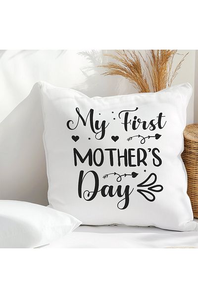 qoeuyl boutique My First Mother's Day Printed Mother's Day Gift Fiber Filled Satin Decorative Pillow