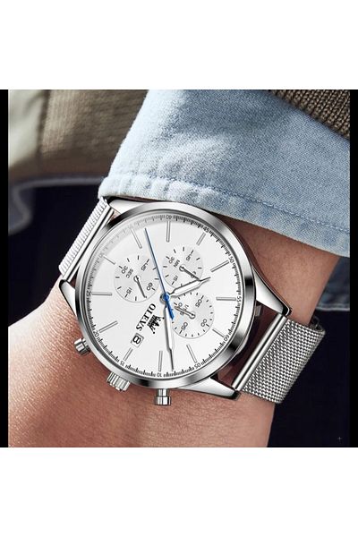 OLEVS Men's Watch Cs1653, Stainless Steel, Silver, White Dial