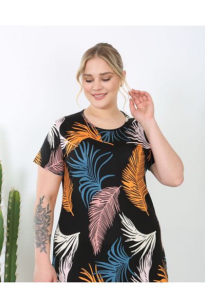 Butik Nilyam Γυναικείο κοντομάνικο μίντι ελαστικό φόρεμα Plus Size 24740
