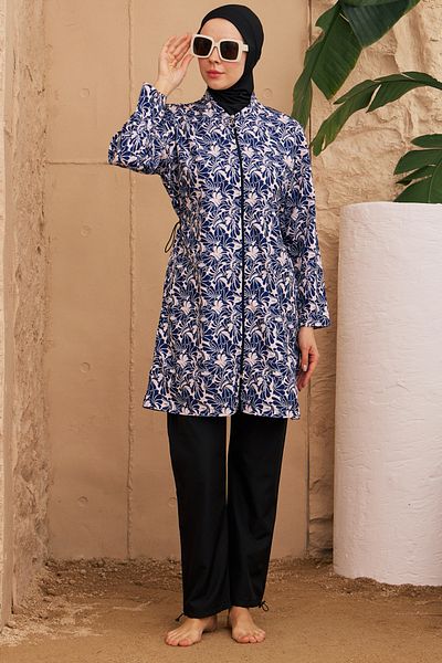 REMSA Plus Size Parachute Full Covered Hijab Swimsuit 3325-73 Navy Blue