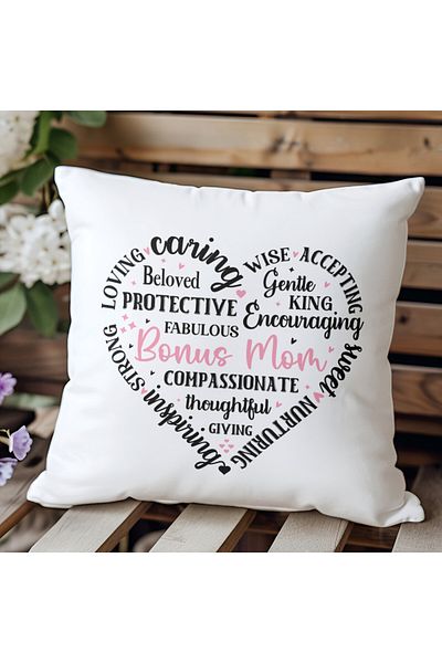 qoeuyl boutique Mom Heart Shaped Printed Mother's Day Gift Fiber Filled Satin Decorative Pillow