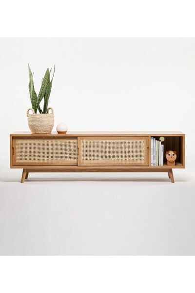 WoodenDecoration01 Ahşap Hazeran Detay Sürgü Kapaklı Tv Ünitesi