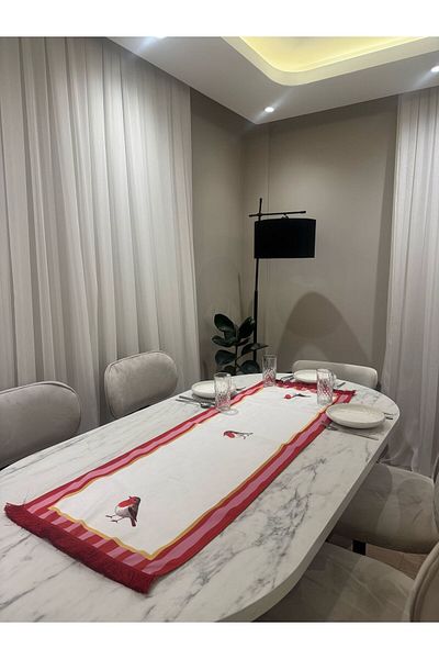 Karam Home Red Pink Bird Tassel 43X135 cm Runner