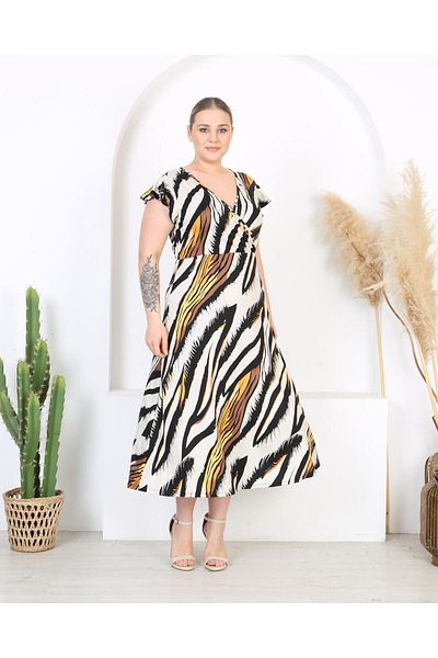 Butik Nilyam Women Plus Size Ruffle Sleeve Double Breasted Collar Maxi Dress 24741