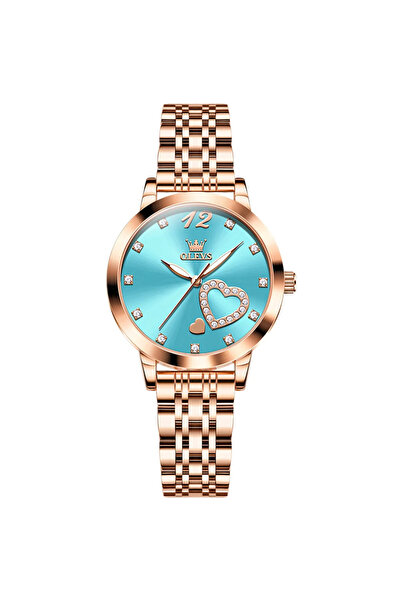 OLEVS Γυναικείο ρολόι Olevs, ανοξείδωτο ατσάλι, ροζ χρυσό, τιρκουάζ καντράν