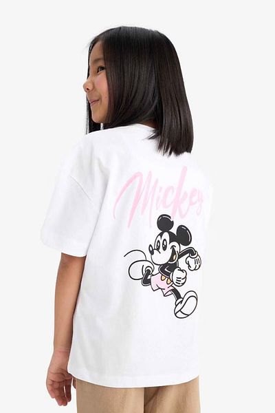 DeFacto Tricou cu mânecă scurtă pentru fete Disney Mickey & Minnie oversize cu decolteu cu imprimeu pe spate E2618a825sm