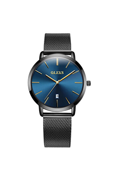 OLEVS Ceas de dama , otel inoxidabil, negru, cadran albastru