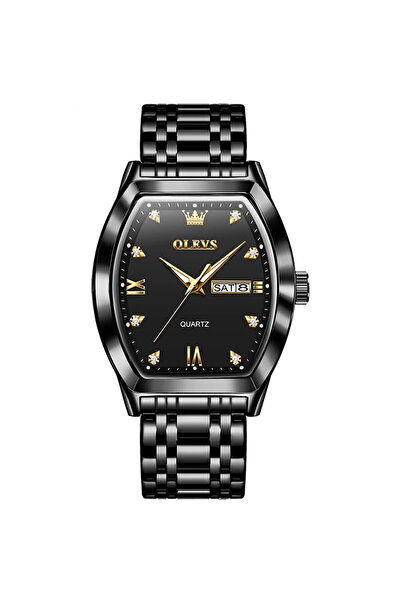 OLEVS Ανδρικό Ρολόι Cs1592, Ανοξείδωτο Ατσάλι, Μαύρο, Μαύρο Καντράν