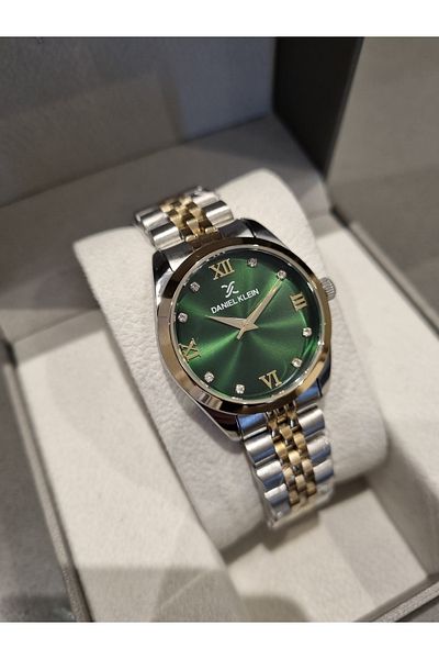Daniel Klein New Model Dk - Yellow Bicolor Steel Bracelet Green Dial Women's Wrist Watch+Gift Bracelet