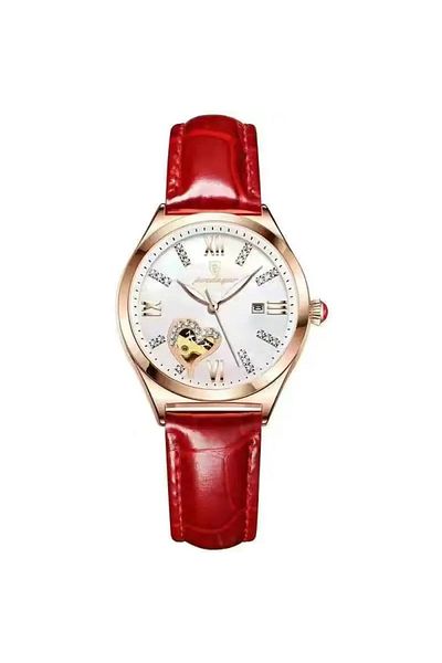 POEDAGAR Poedagar women's watch, genuine leather strap, red, white dial