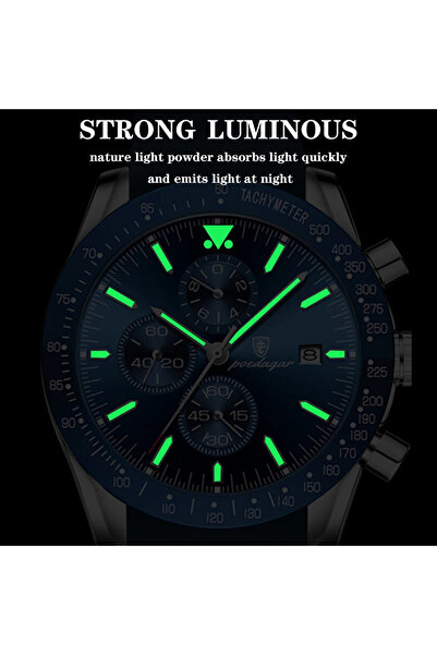 POEDAGAR Ceas barbatesc Poedagar , curea silicon, albastru-argintiu, cadran albastru