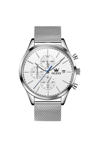 OLEVS Men's Watch Cs1653, Stainless Steel, Silver, White Dial