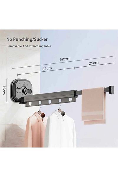 Choice 1 black fold Sucker Folding Clothes Hanger Indoor Retractable Cloth Drying Rack Space Saving Home La