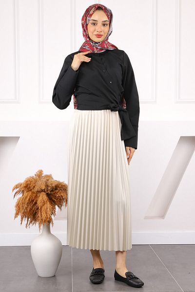 İmajButik Μαύρο πουκάμισο με δέσιμο στη μέση