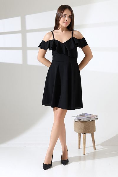 Planet Prestige Off-The-Shoulder Flounce Black Dress