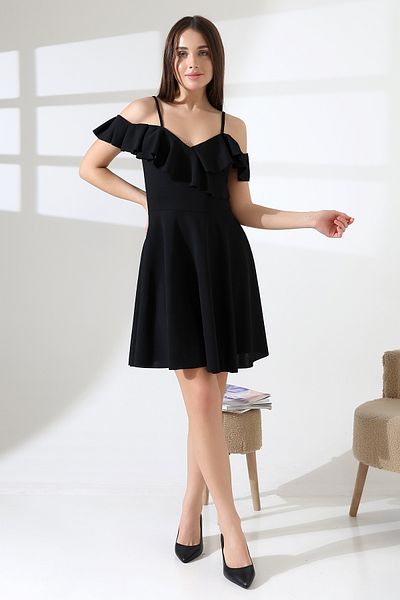 Planet Prestige Off-The-Shoulder Flounce Black Dress
