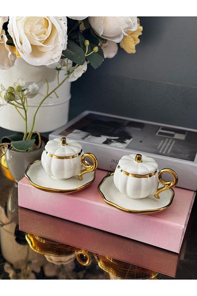 hinezahome White Pumpkin Cup Set for 6 People with 18 Pieces with Lid
