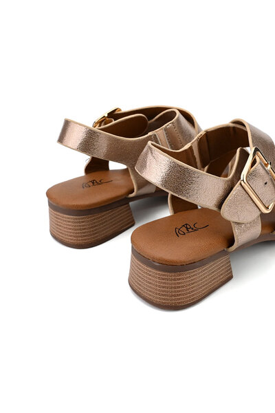 Tmall Sandale de damă, toc gros, din piele ecologică, Sa68, aurii