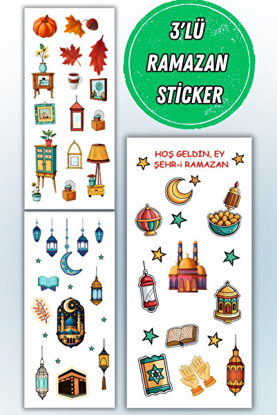 Genel Markalar 3'L ü Ramazan/Dini/İslami Temalı Sticker Seti Bullet Journal S...