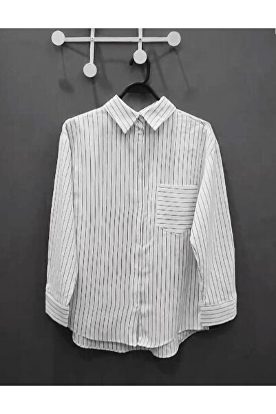 Akgül SİYAH ÇİZGİLİ BEYAZ GÖMLEK