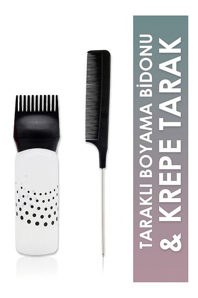 Tikatti Metal Crepe Comb and Hair Coloring Bottle with Comb Hair Care Oil Application Bottle Set of 2