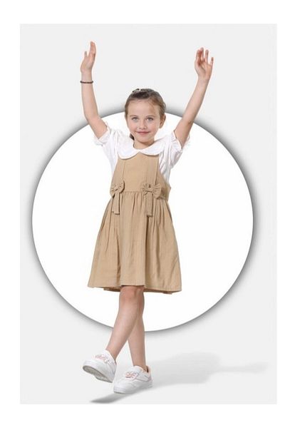 Burç Bebe Блуза BURÇ BEBE 383-04-25 с обло деколте, памучна, плисирана, без ръкави, жилетка от муселинов плат, 3-11 години