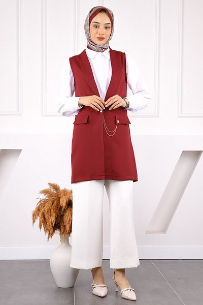 İmajButik Burgundy Double Chain Vest