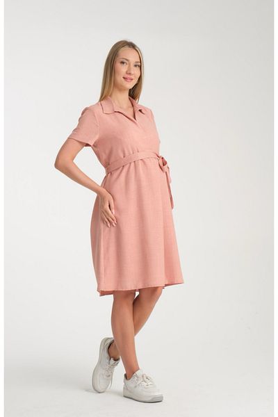 LİYACA Maternity Shirt Collar Linen Dress