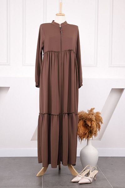 İmajButik Σκούρο βιζόν μανίκι ελαστικό βολάν φούστα