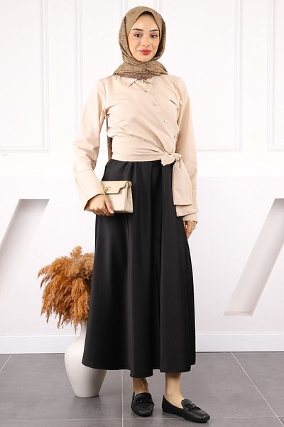İmajButik Μπεζ πουκάμισο Crop Tie Waist