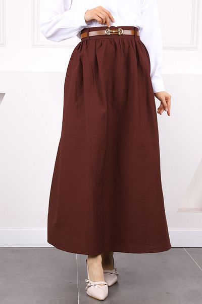 İmajButik Fusta cu șnur cu centură în talie burgundă