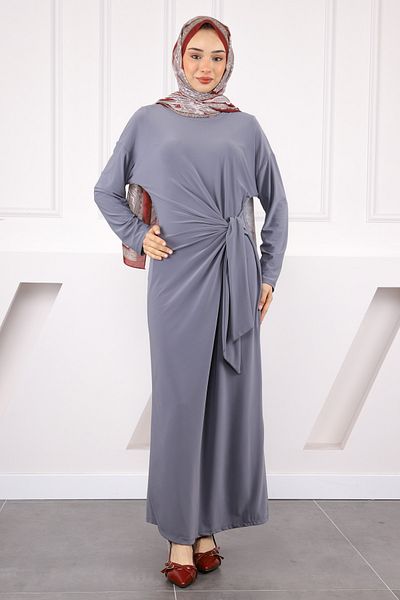 İmajButik Φόρεμα καπνιστό πλαϊνό δέσιμο