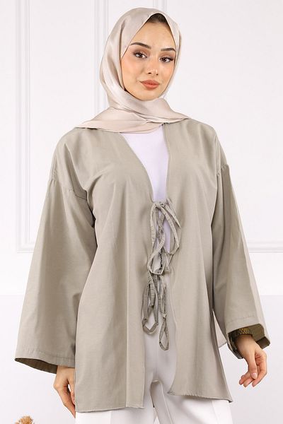 İmajButik Kimono kaki cu cravată în față